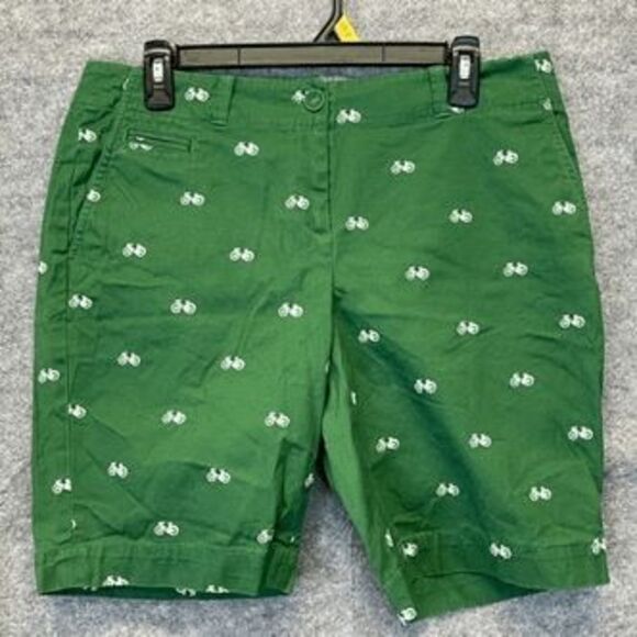 TALBOTS 10P Green Bicycle Embroidered Bermuda Shorts Cotton Stretch Petites - Picture 1 of 16